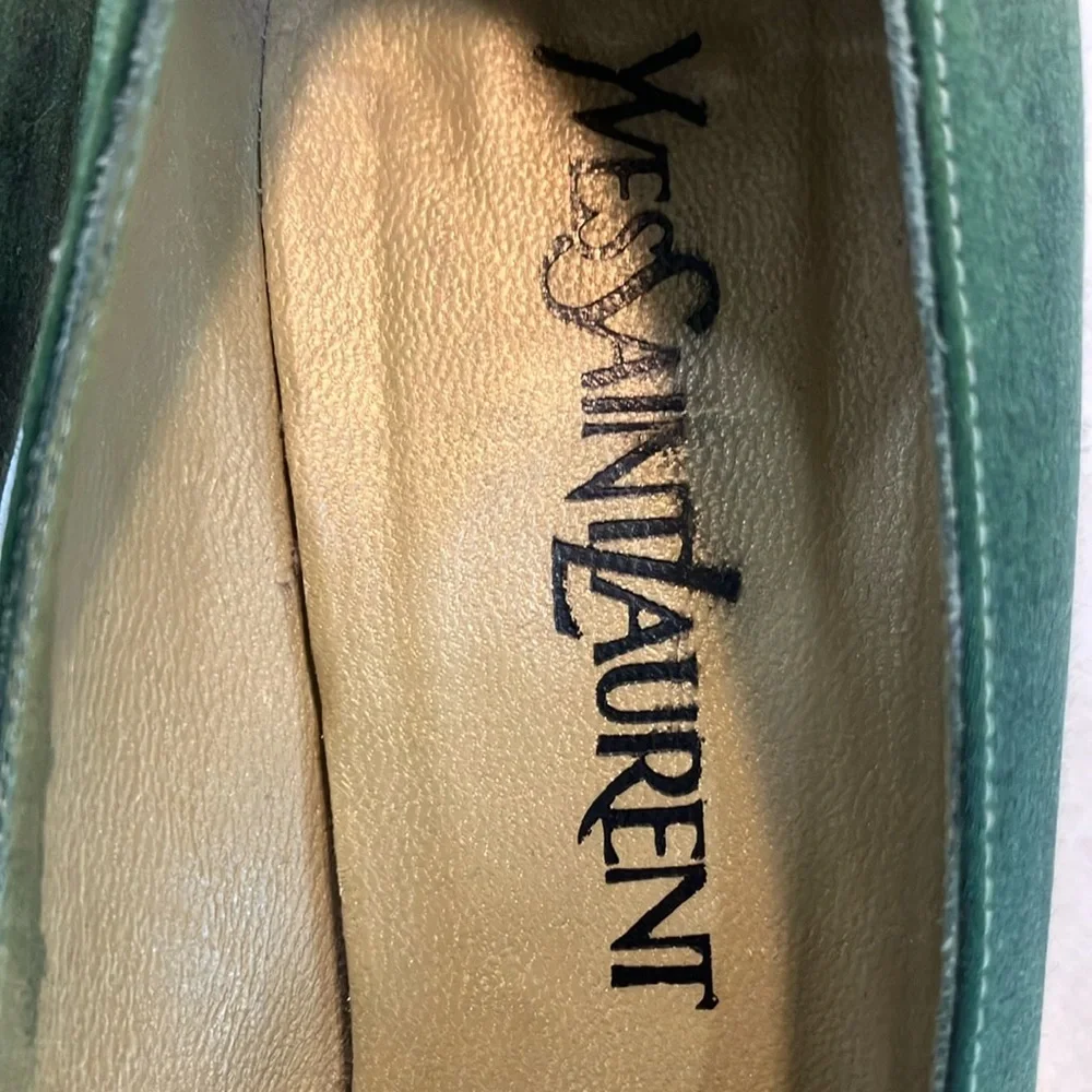 Vintage Yves Saint Laurent Forest/Hunter Green Silk Satin Pumps Sz 6.5‎ N- EUC - Picture 3 of 11